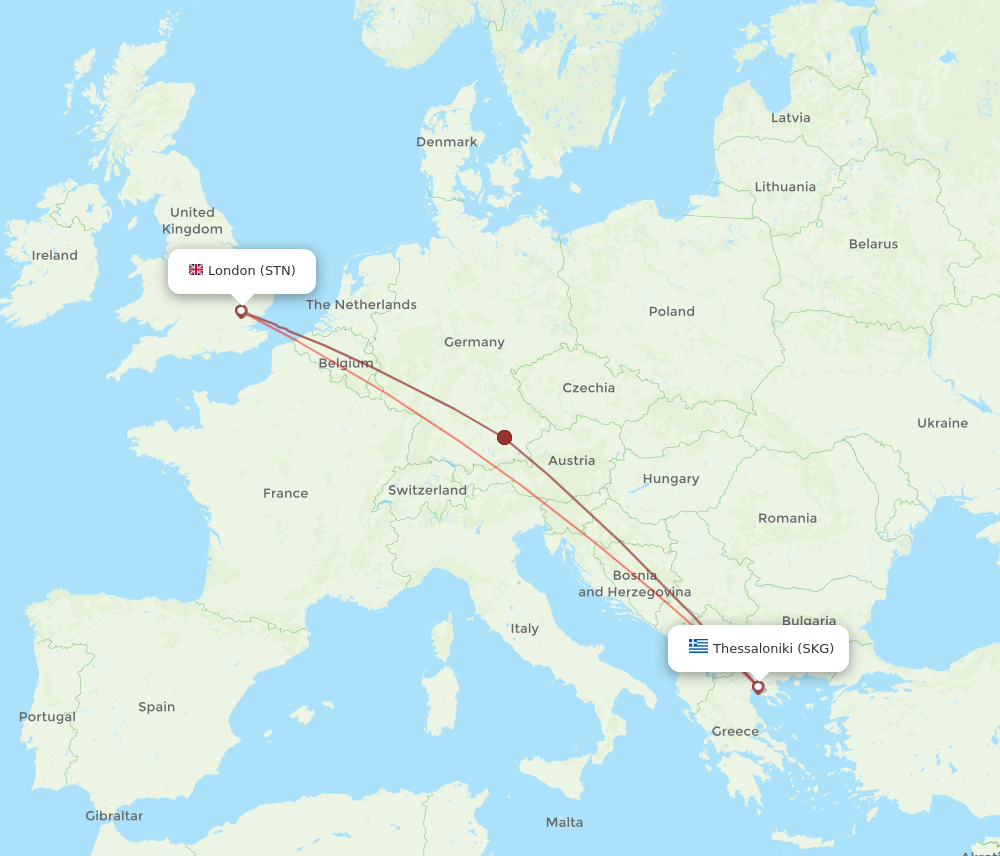 SKG to STN flights and routes map