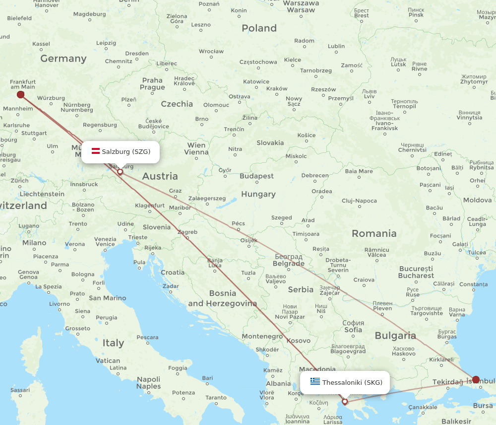SKG to SZG flights and routes map