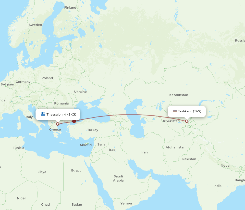 SKG to TAS flights and routes map