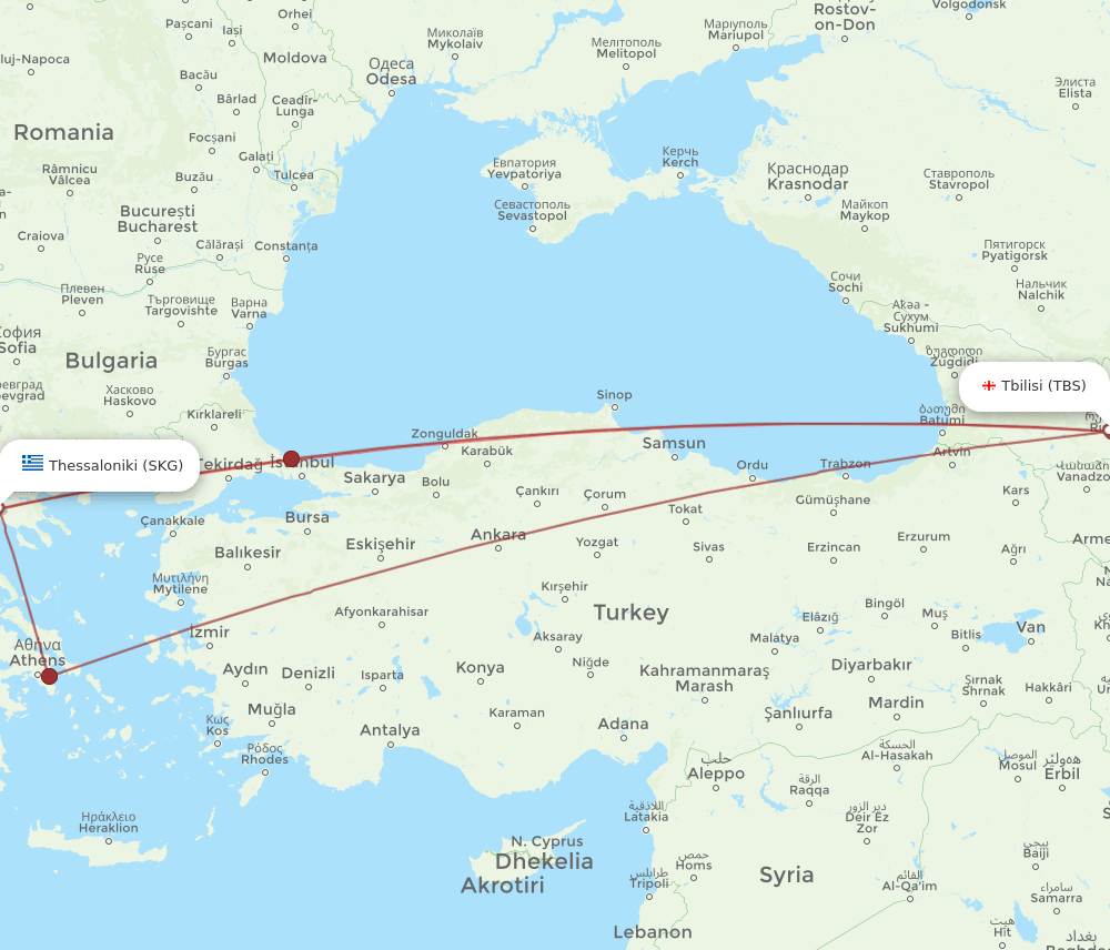 SKG-TBS flight routes