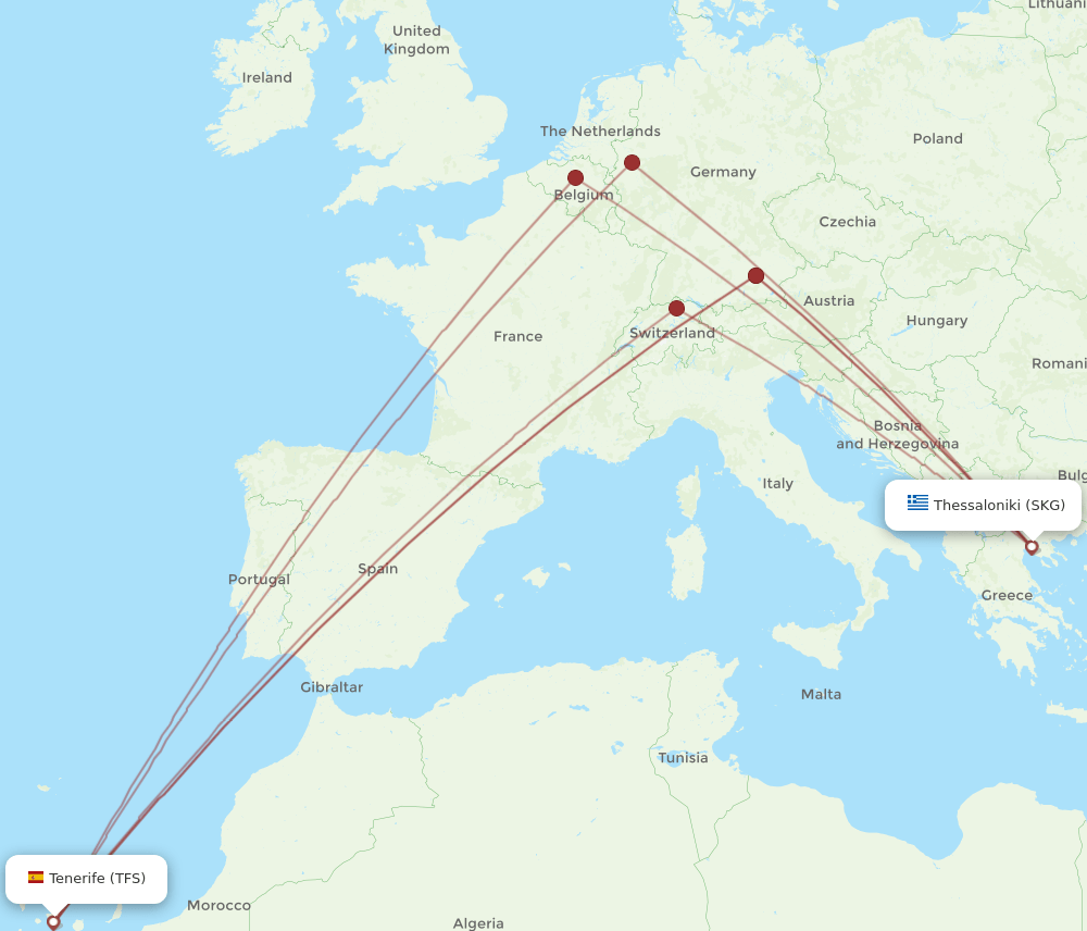 SKG-TFS flight routes