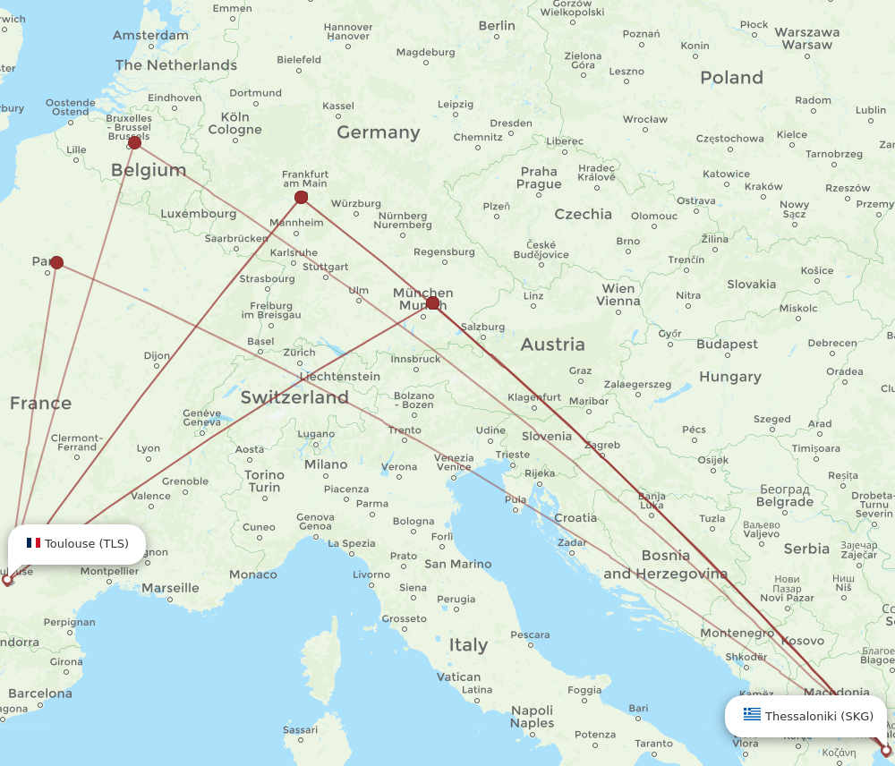 SKG to TLS flights and routes map
