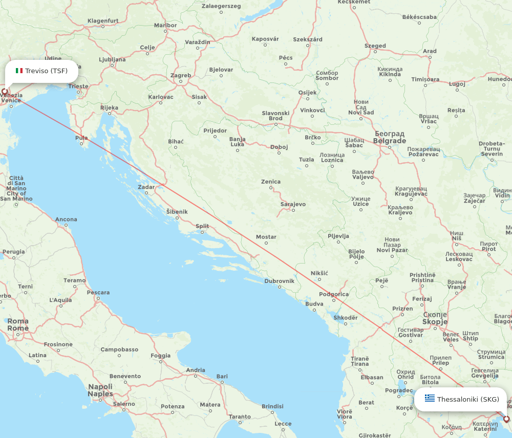 Thessaloniki - Venice route map and flight paths