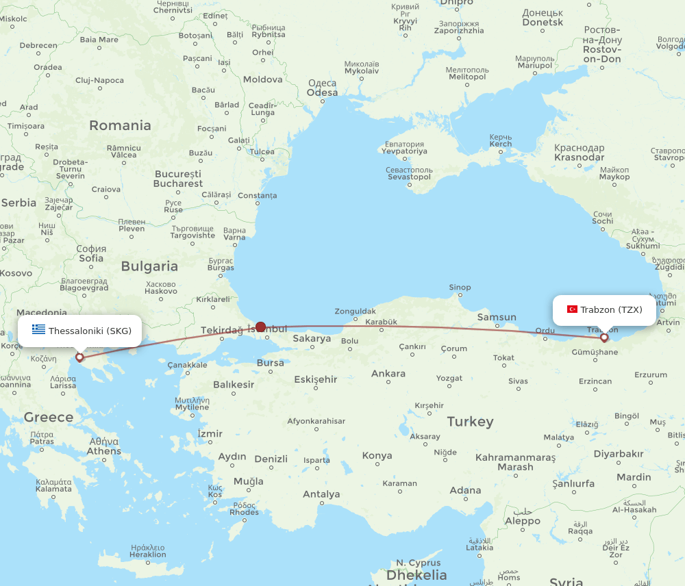 SKG to TZX flights and routes map