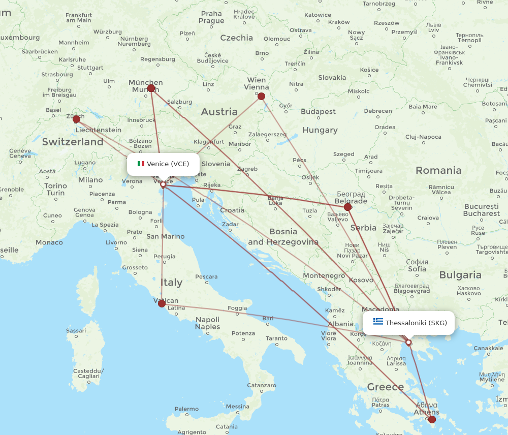 SKG to VCE flights and routes map