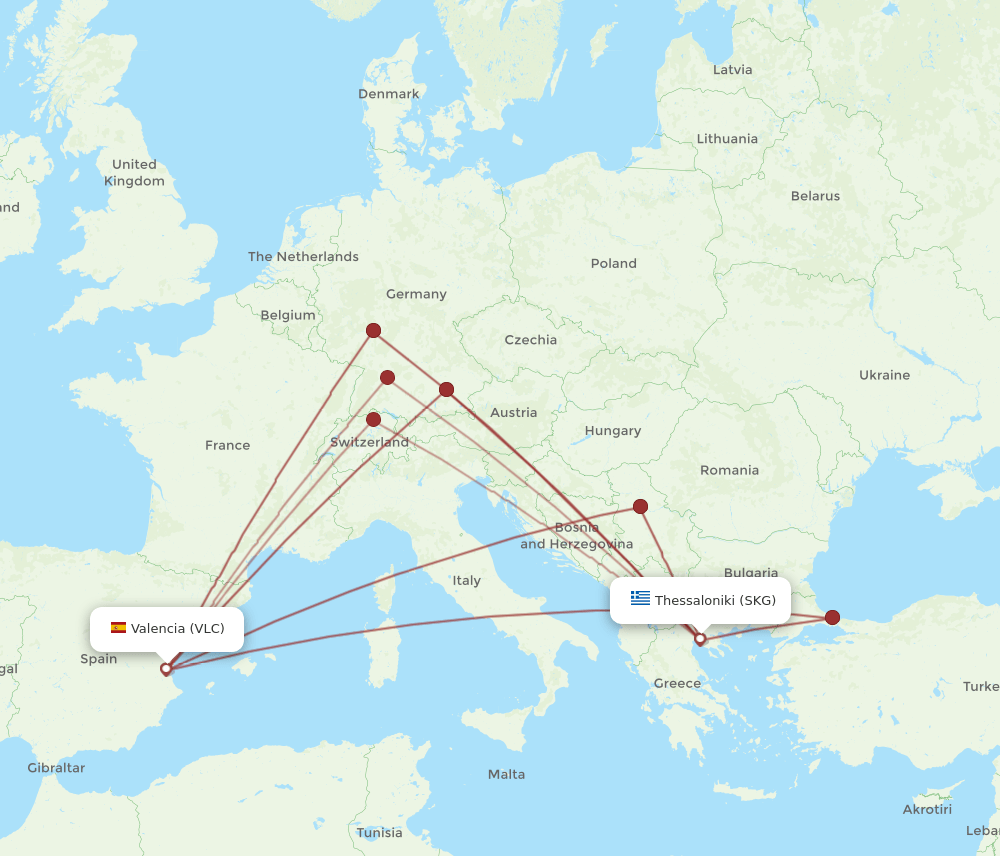 SKG-VLC flight routes