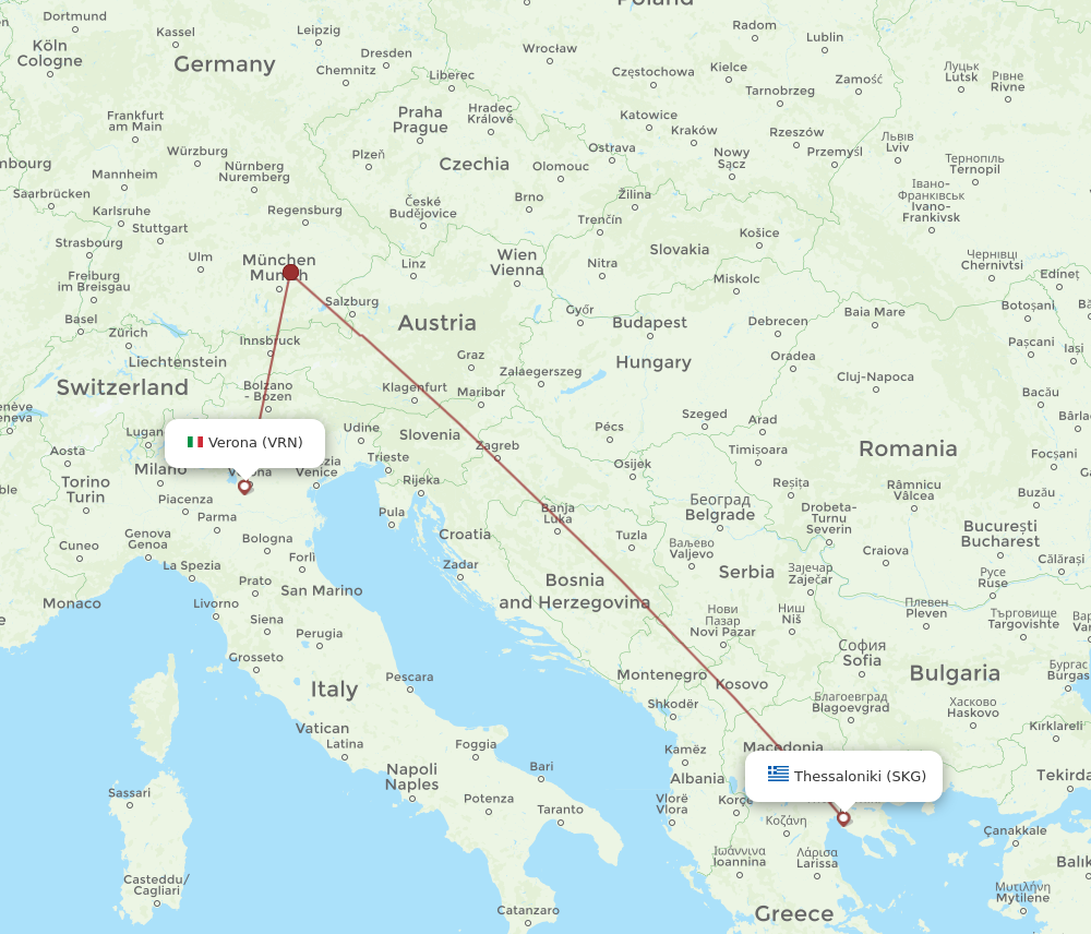 SKG to VRN flights and routes map