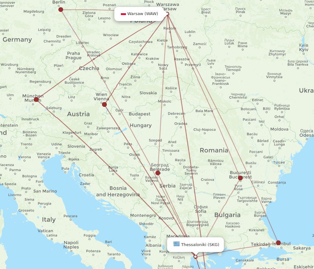 SKG-WAW flight routes
