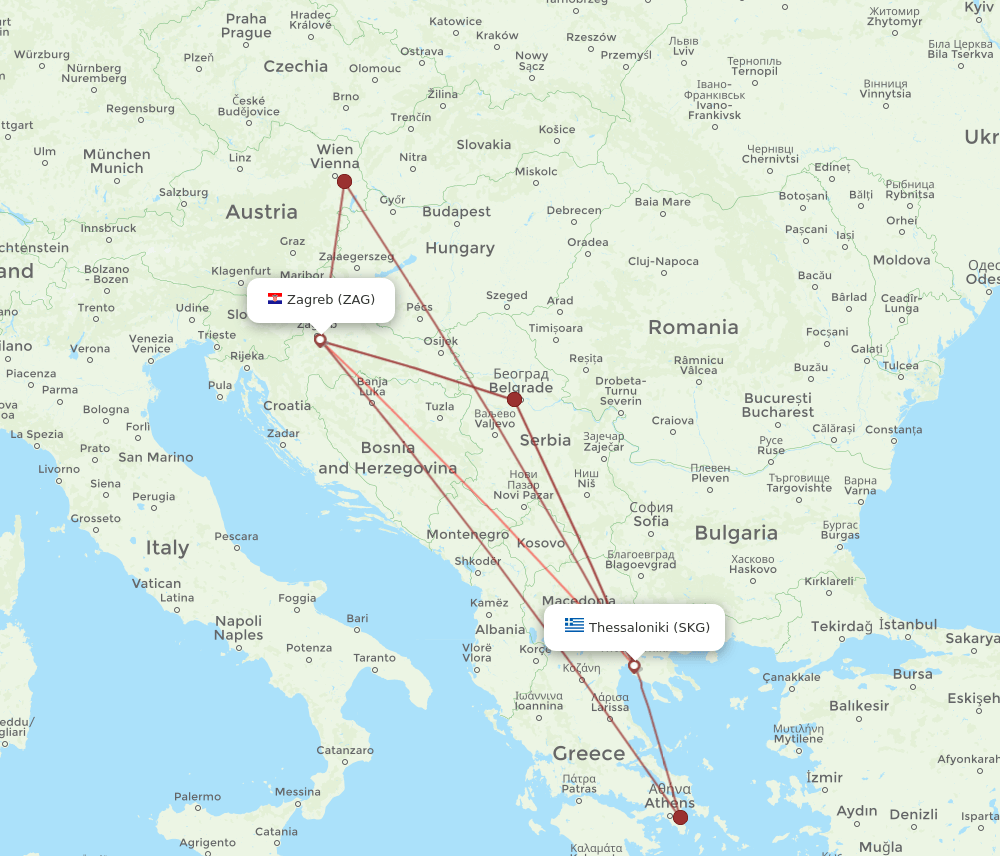ZAG to SKG flights and routes map