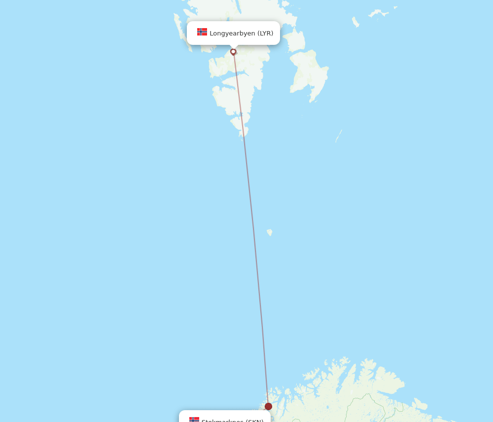 SKN to LYR flights and routes map