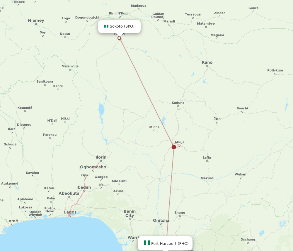 SKO to PHC flights and routes map