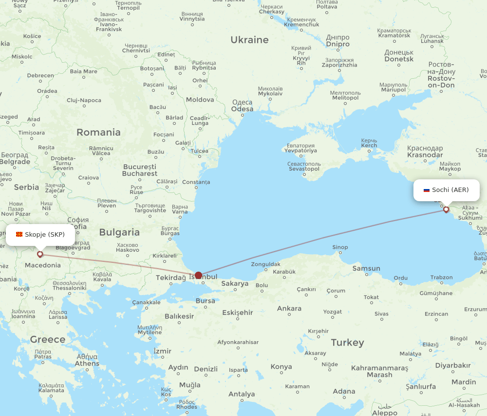 SKP to AER flights and routes map