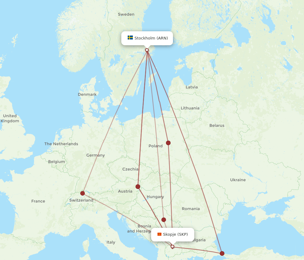 SKP-ARN flight routes