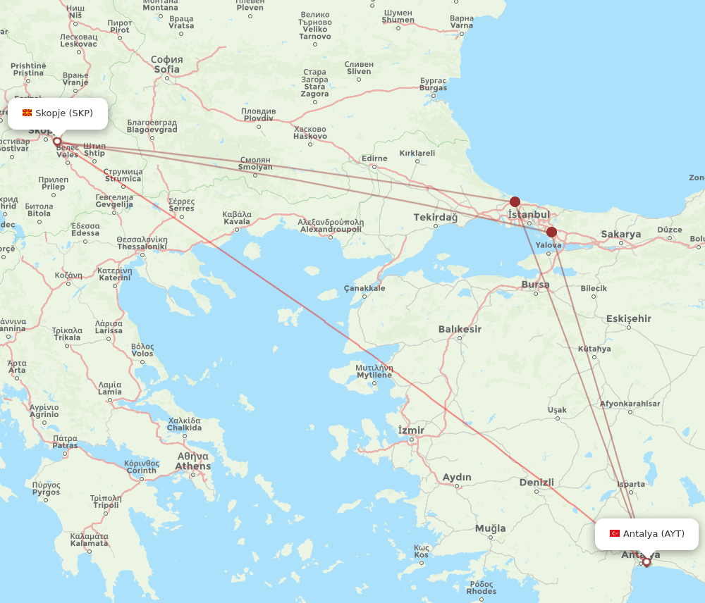 SKP to AYT flights and routes map