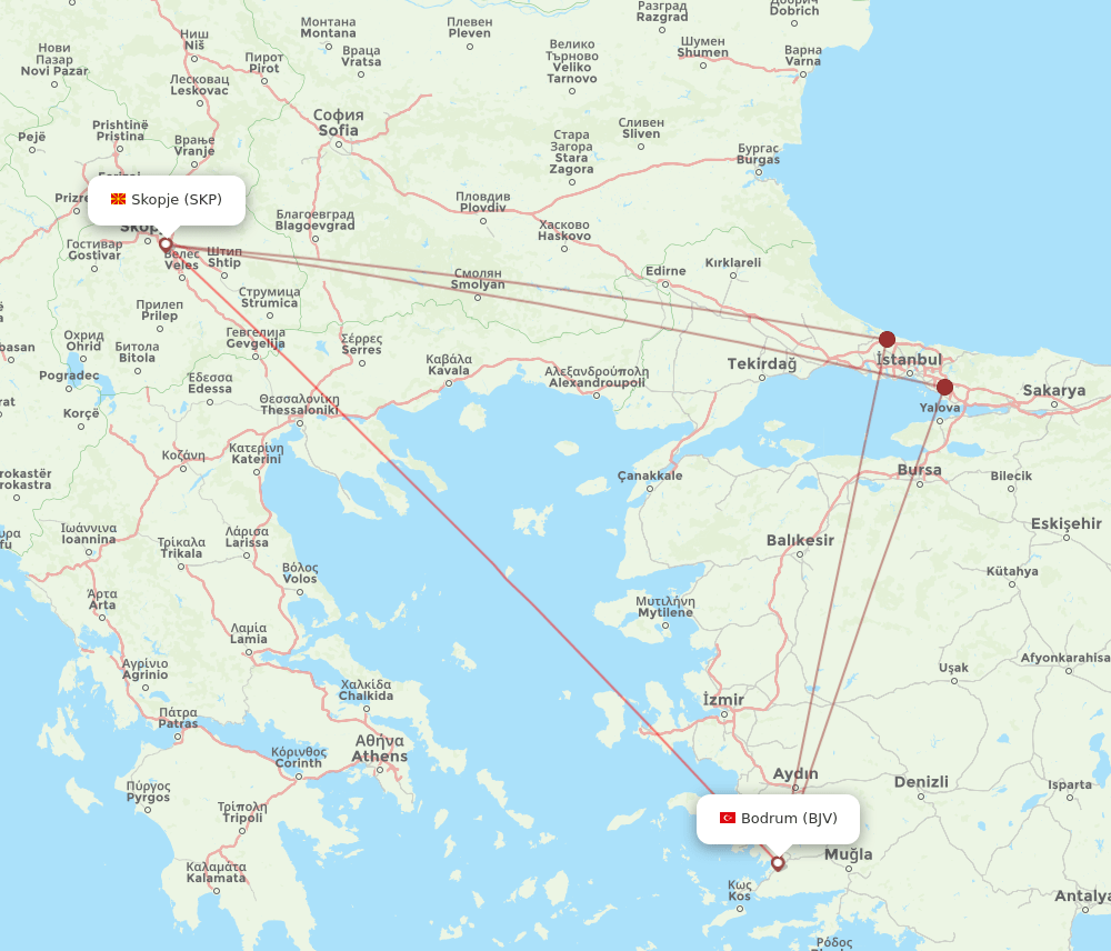 SKP-BJV flight routes