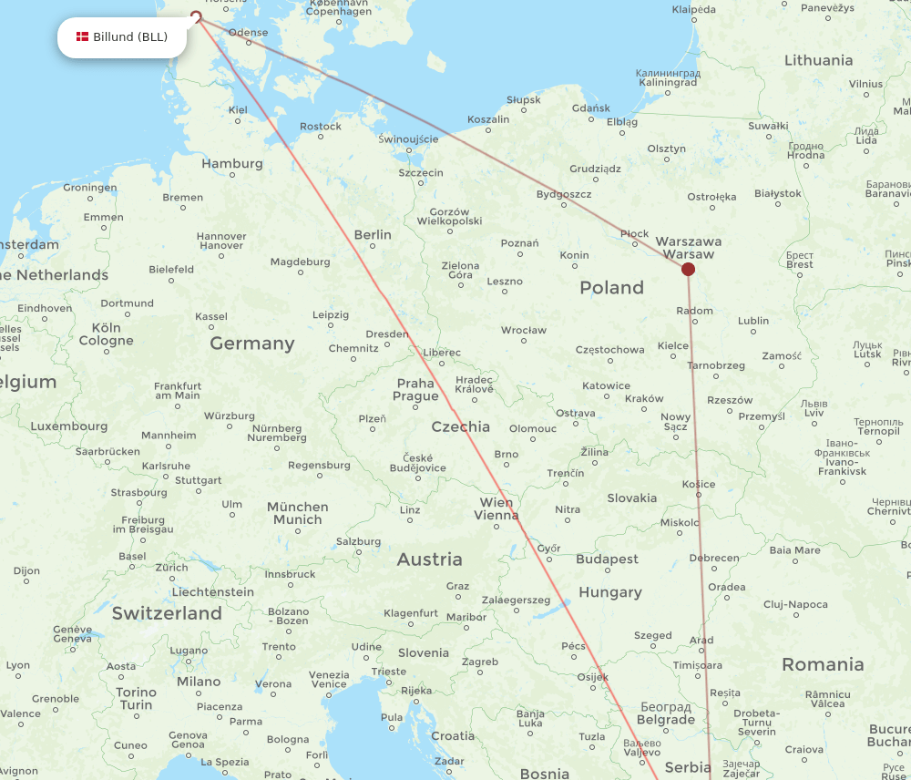 SKP-BLL flight routes