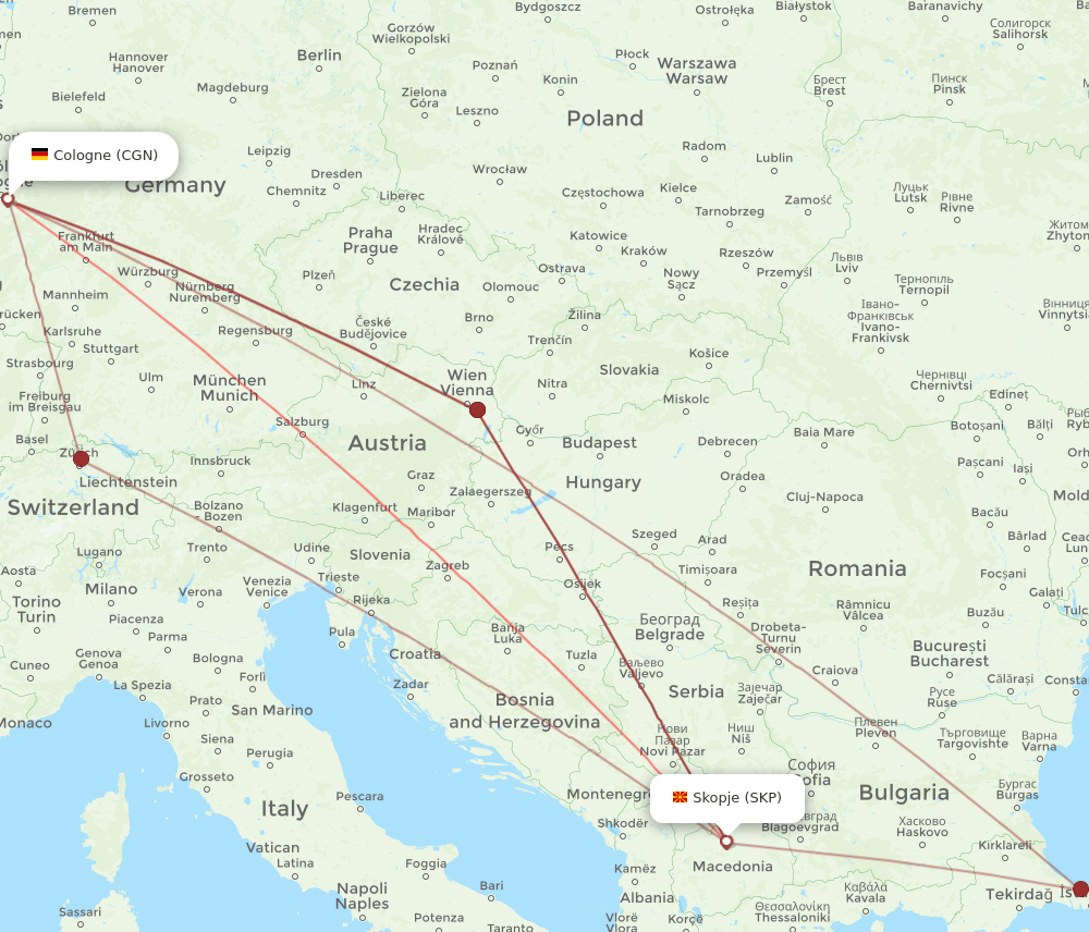 SKP-CGN flight routes