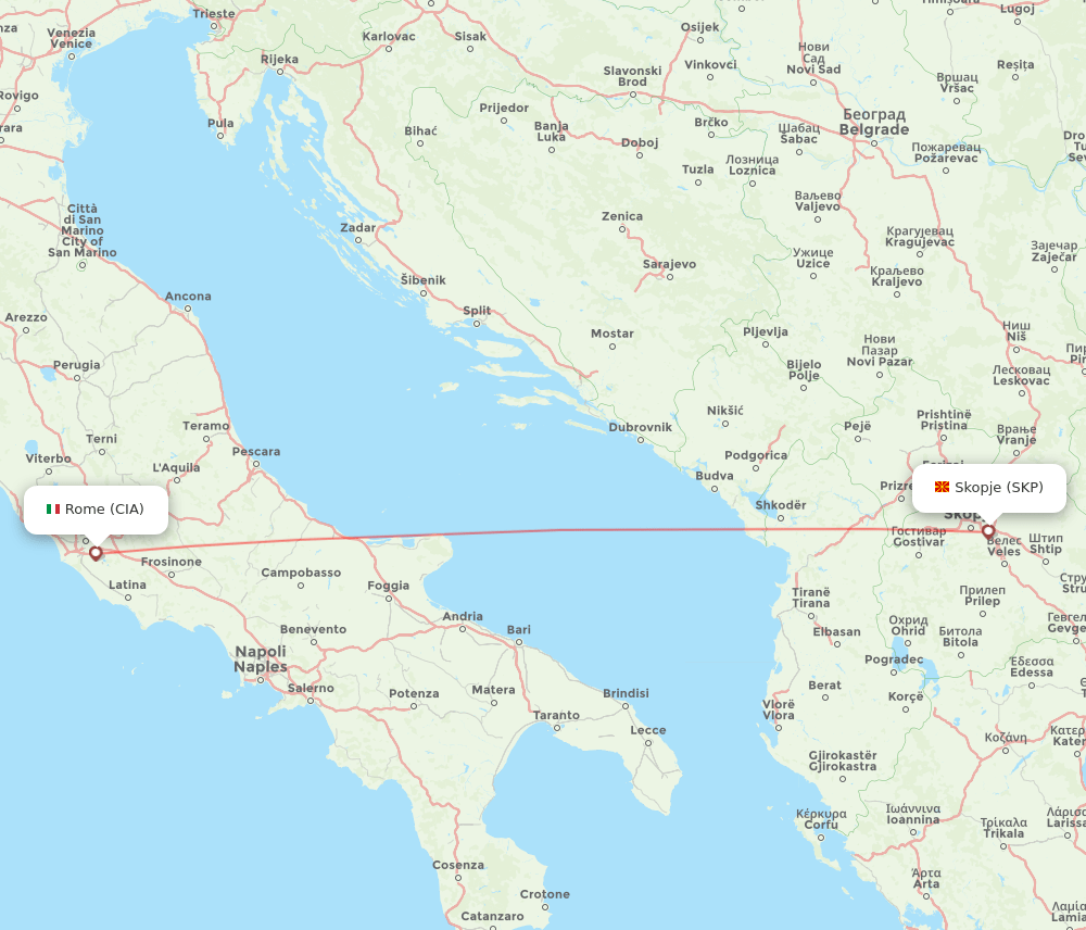 Skopje - Rome route map and flight paths
