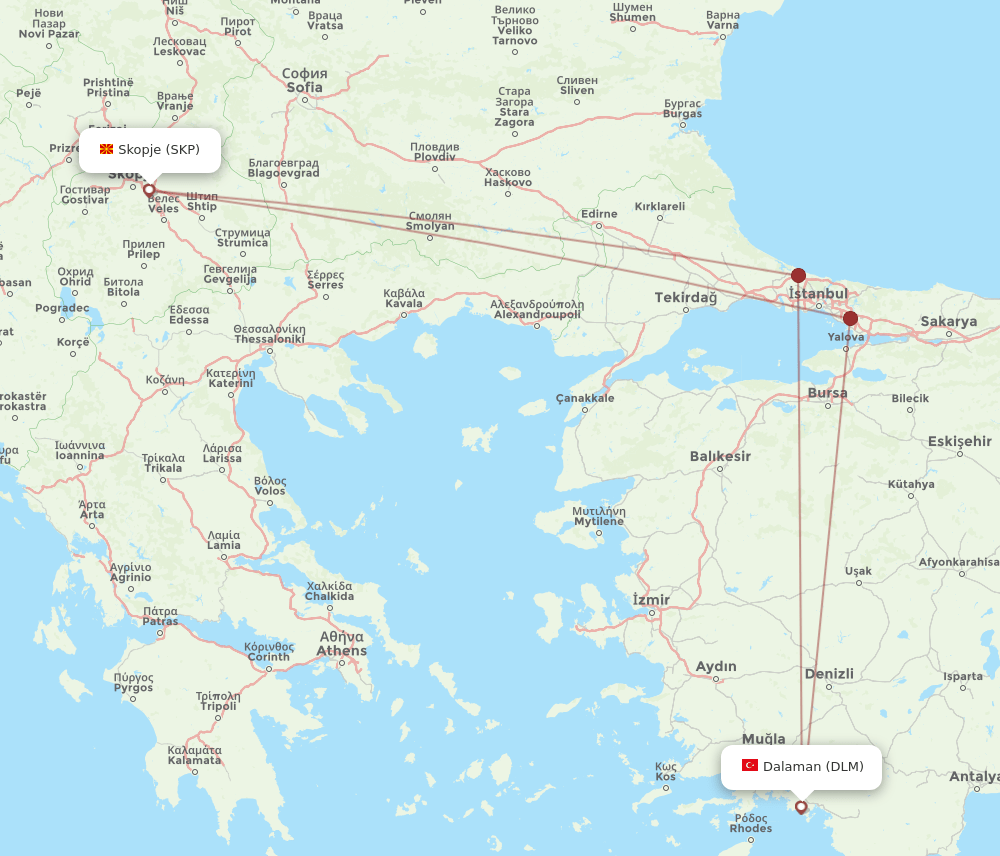 SKP to DLM flights and routes map