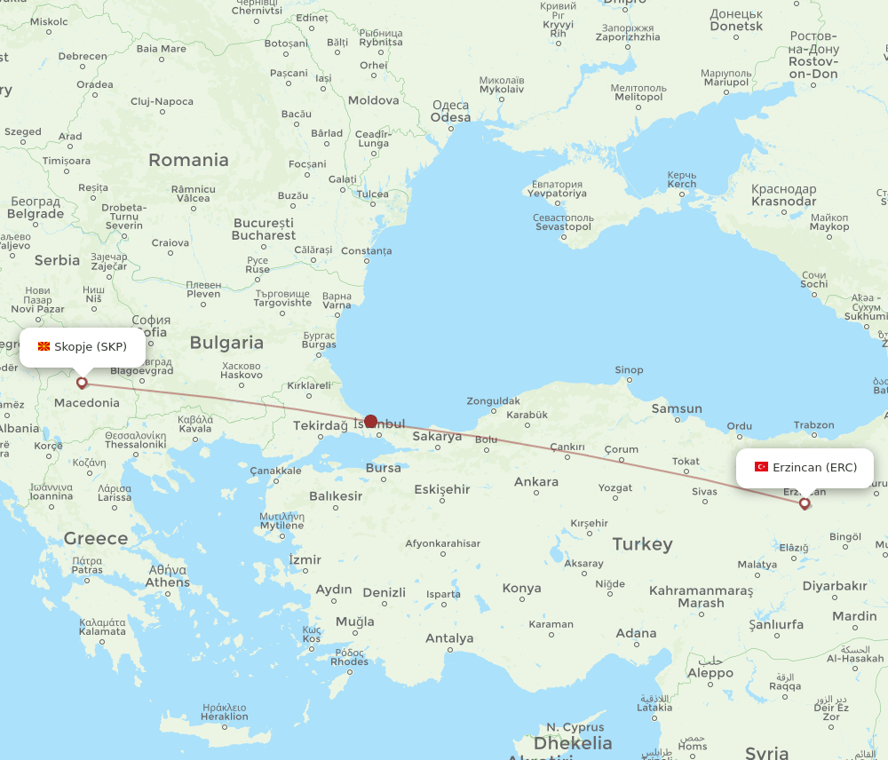 SKP-ERC flight routes