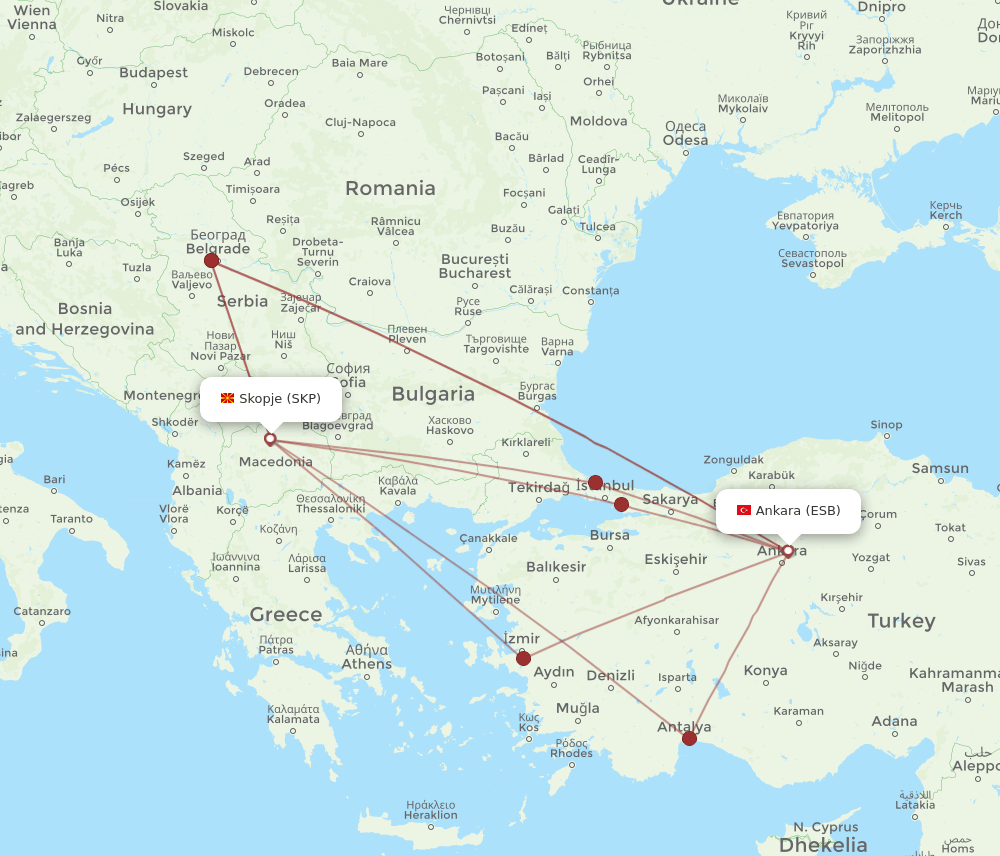 SKP-ESB flight routes