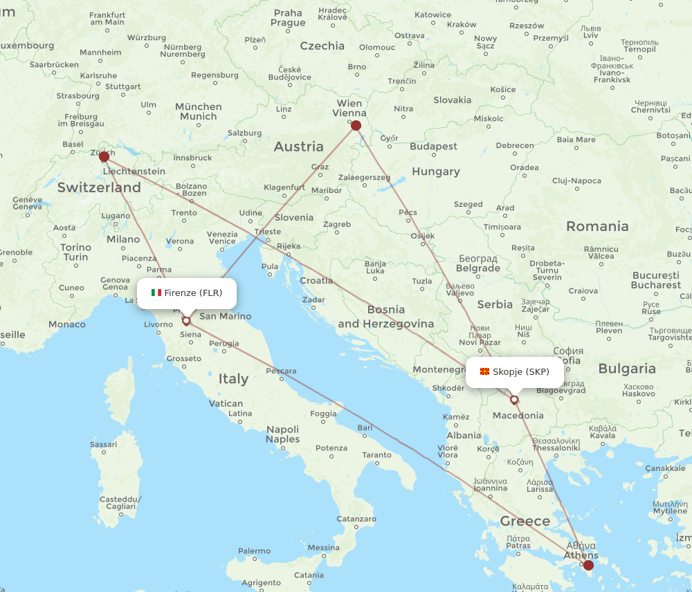 SKP-FLR flight routes