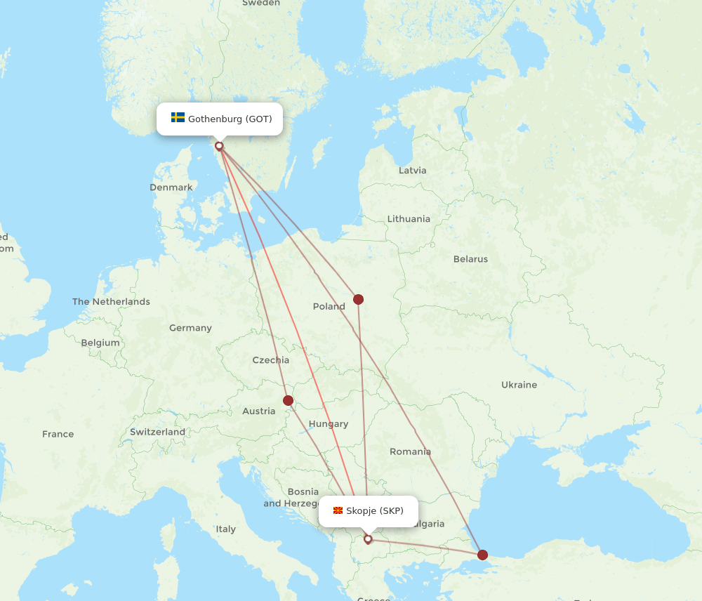 SKP to GOT flights and routes map
