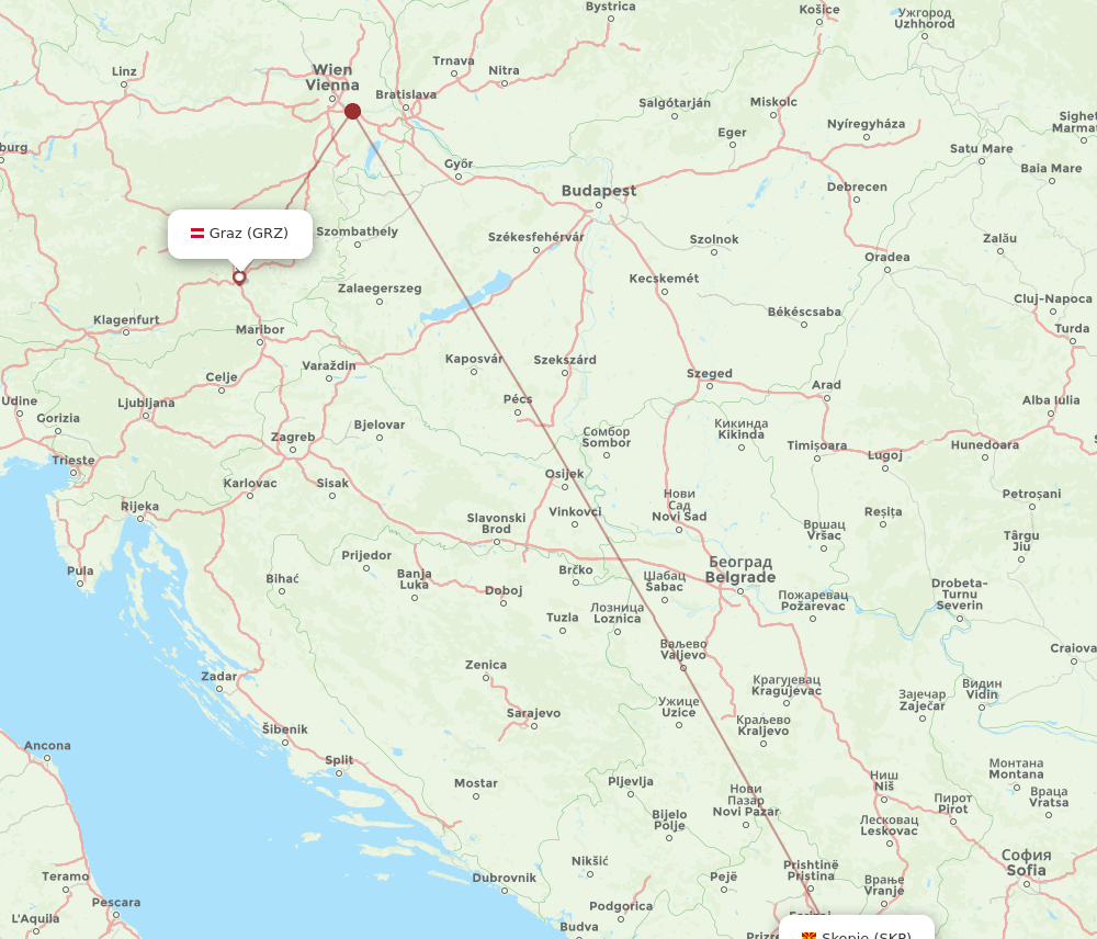 SKP to GRZ flights and routes map