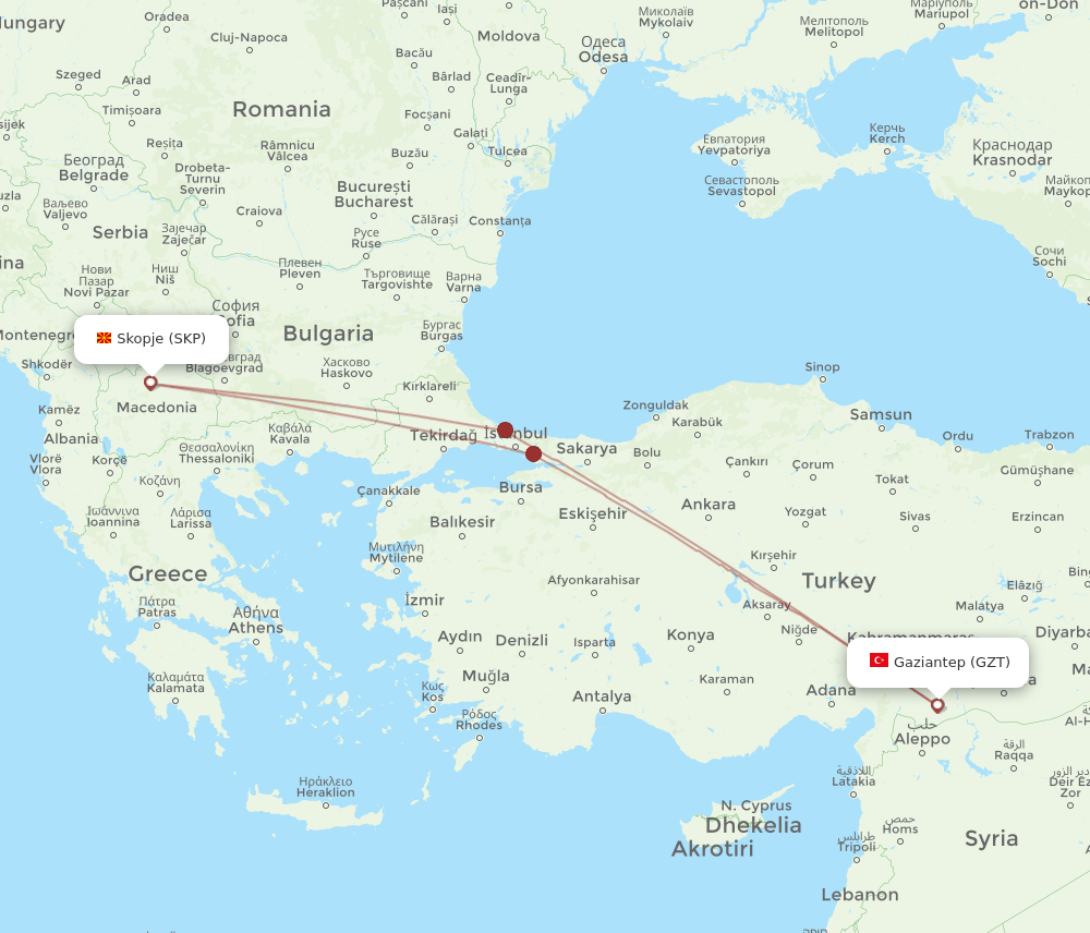 SKP-GZT flight routes