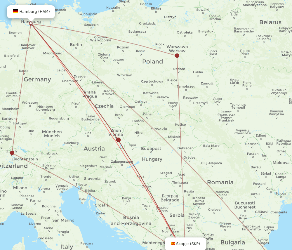 SKP-HAM flight routes