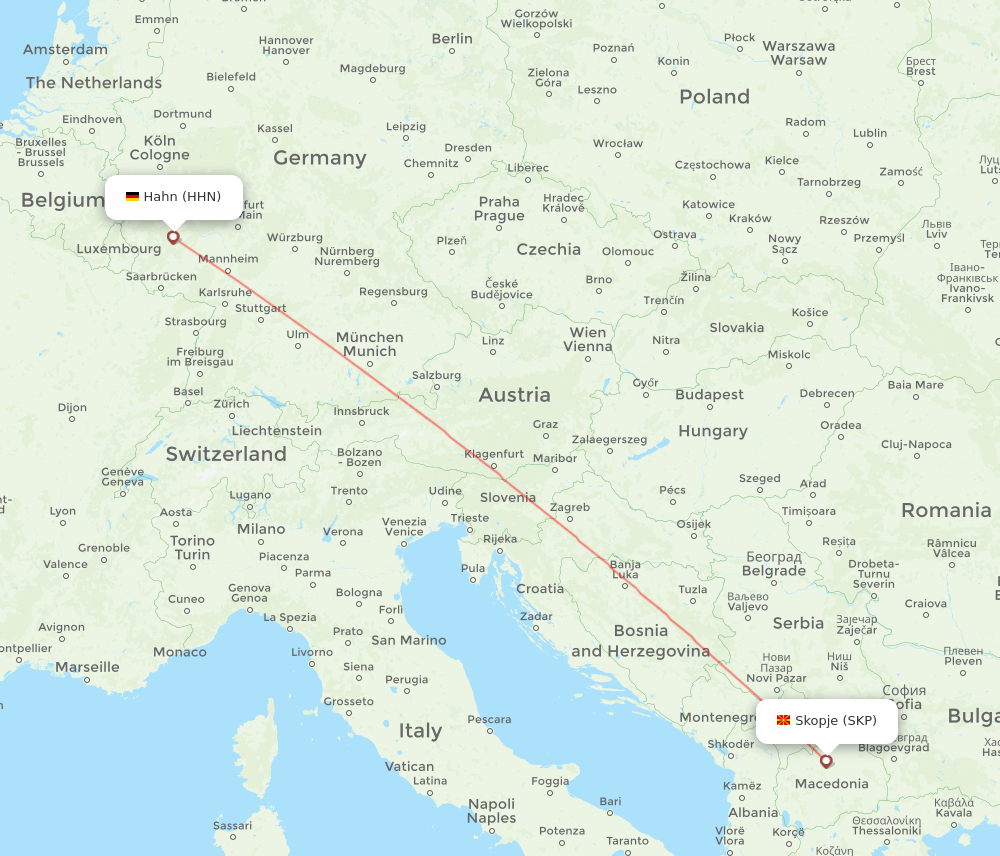 Skopje - Hahn route map and flight paths
