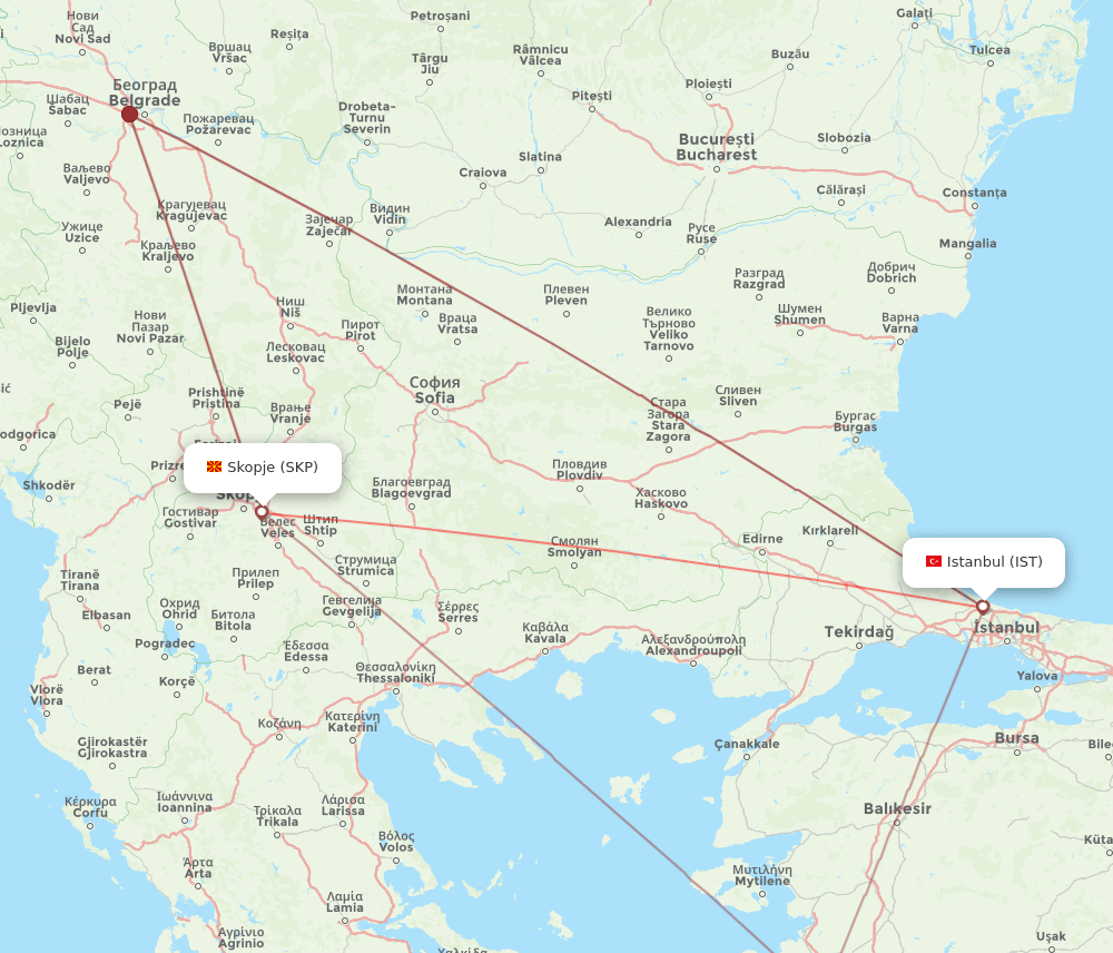SKP-IST flight routes