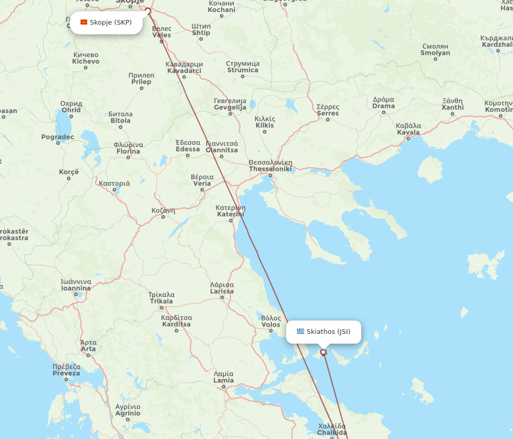 SKP to JSI flights and routes map