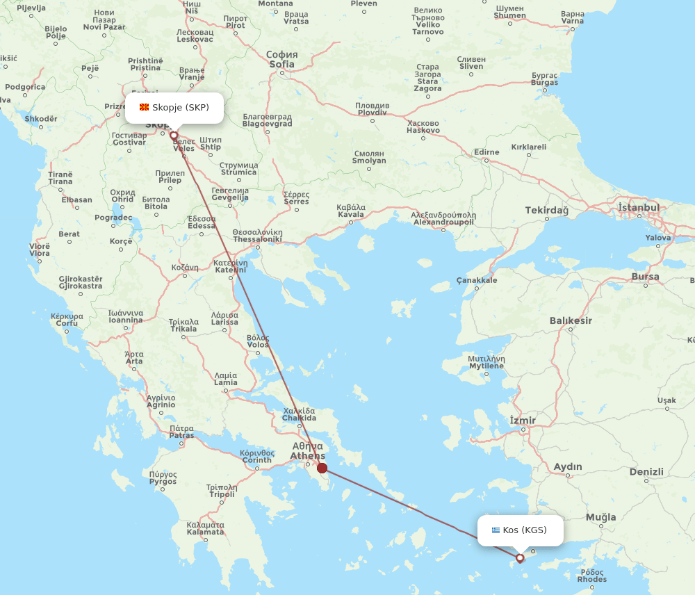 SKP-KGS flight routes