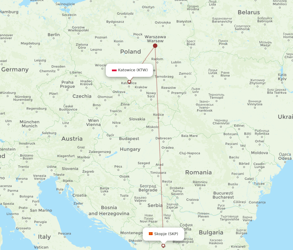 SKP-KTW flight routes
