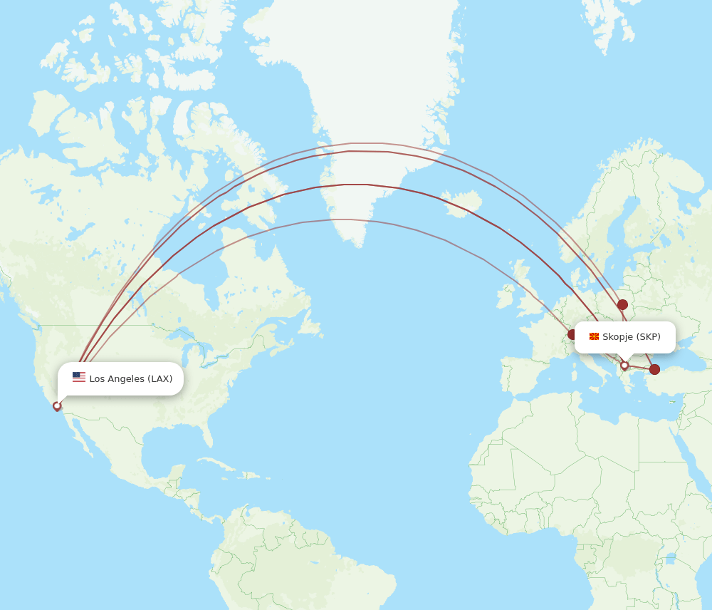 SKP-LAX flight routes