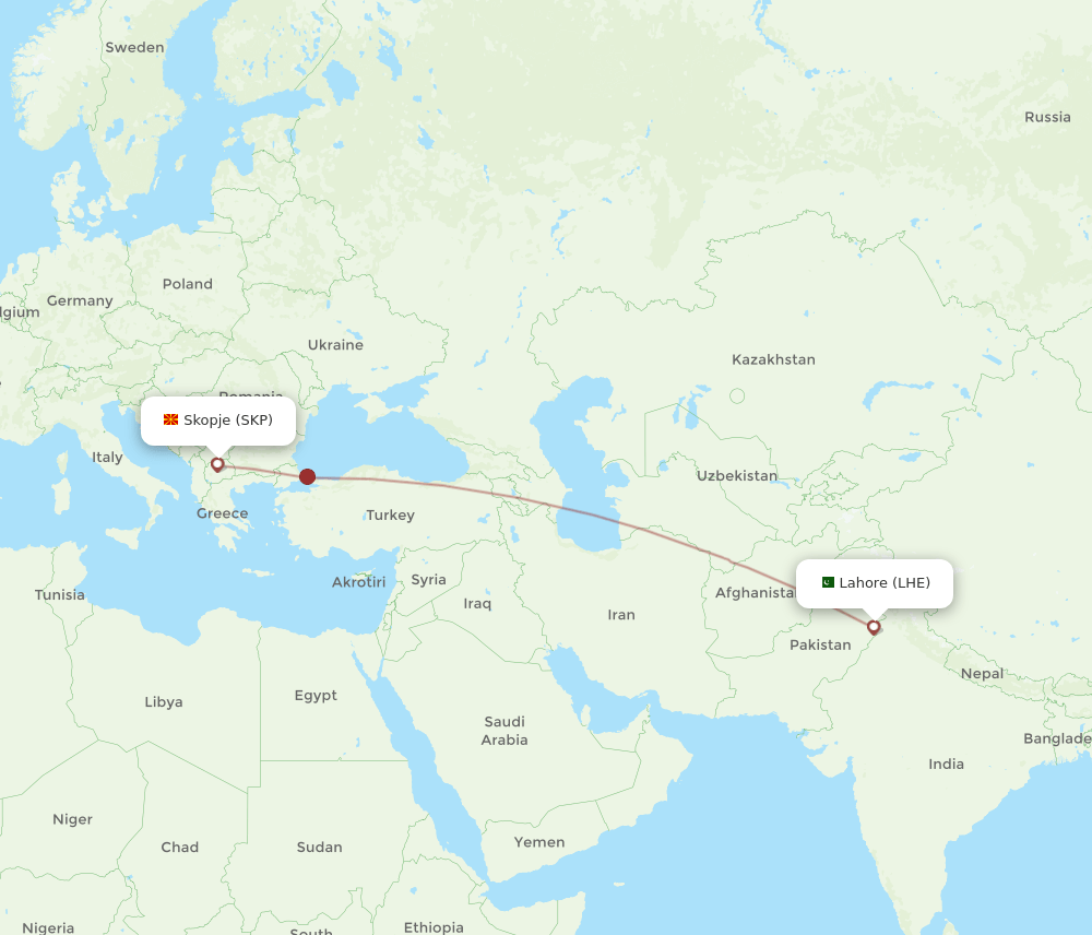 LHE to SKP flights and routes map