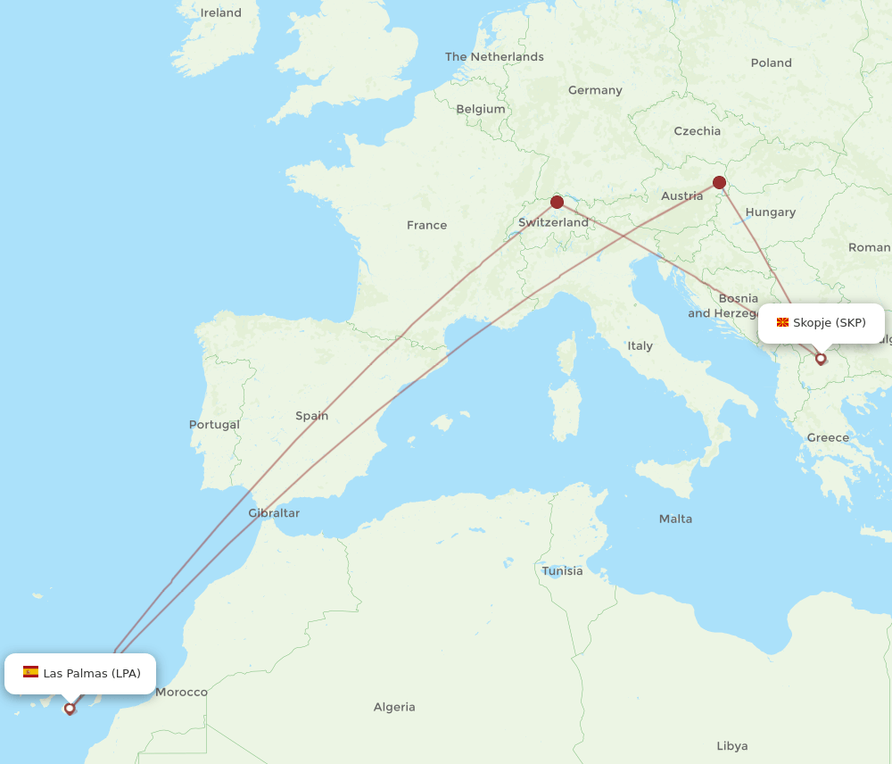 SKP-LPA flight routes
