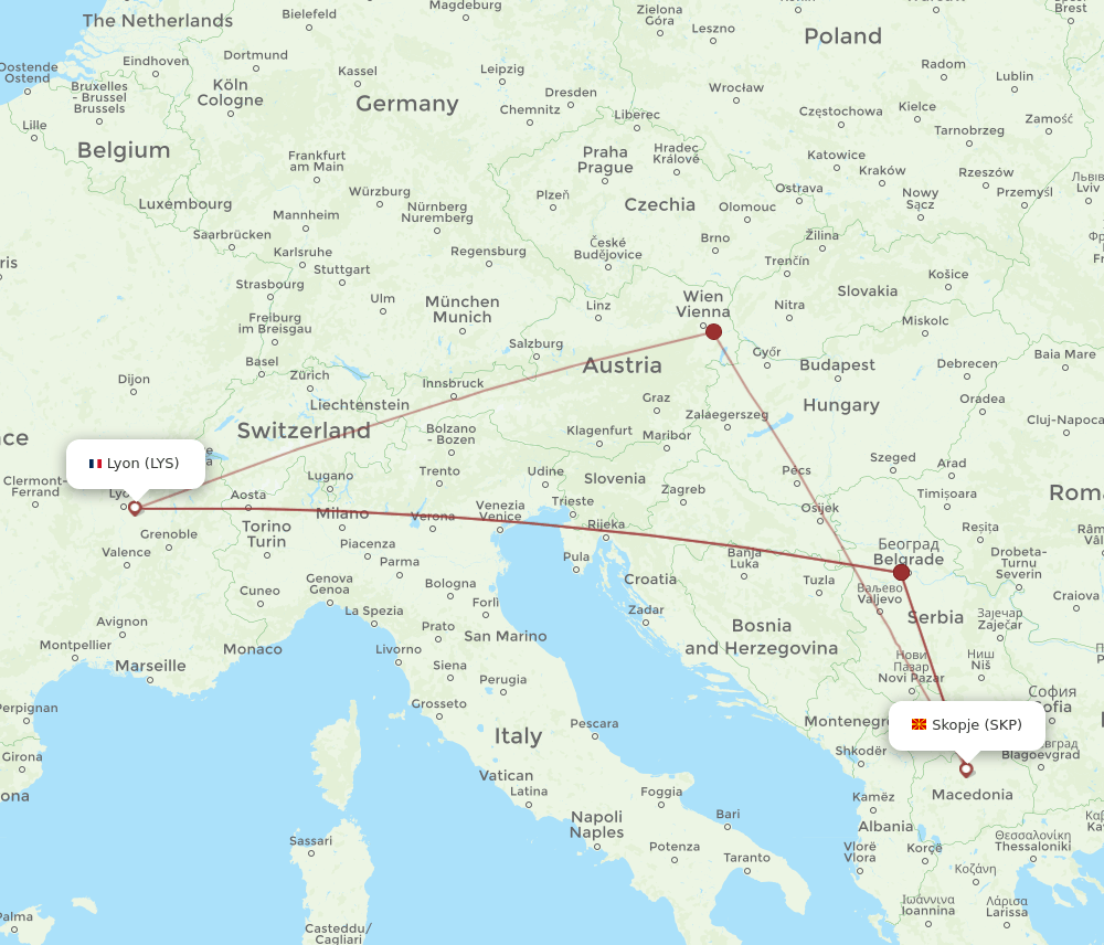 SKP-LYS flight routes