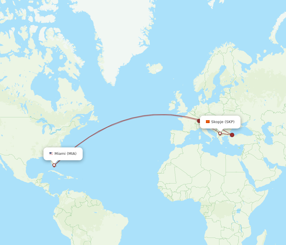 SKP-MIA flight routes