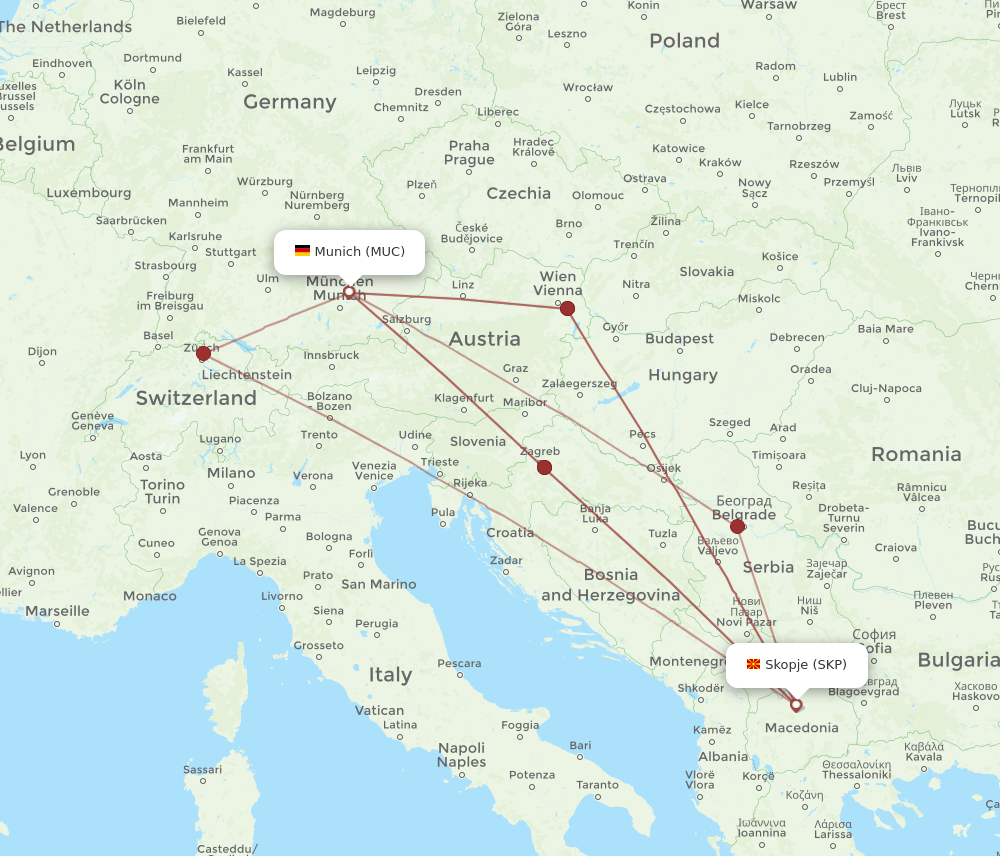 SKP-MUC flight routes