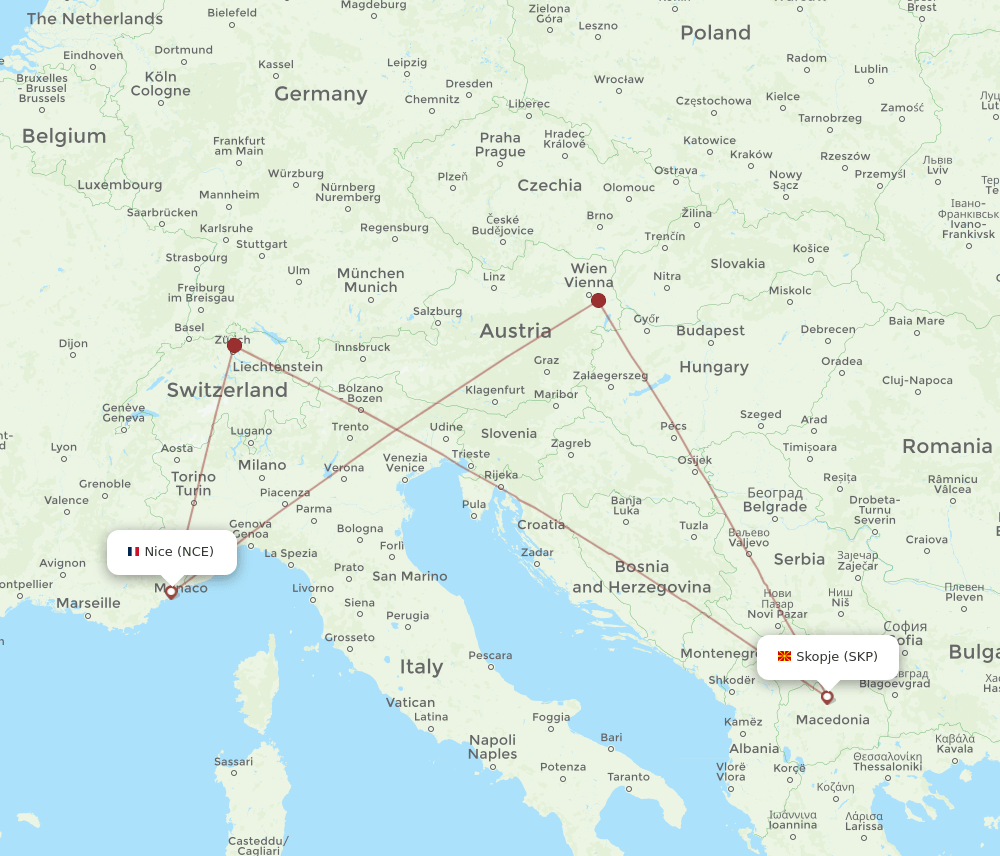 SKP-NCE flight routes