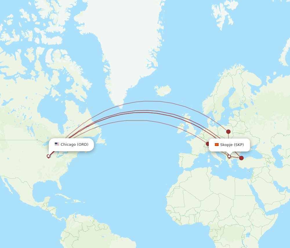 SKP to ORD flights and routes map