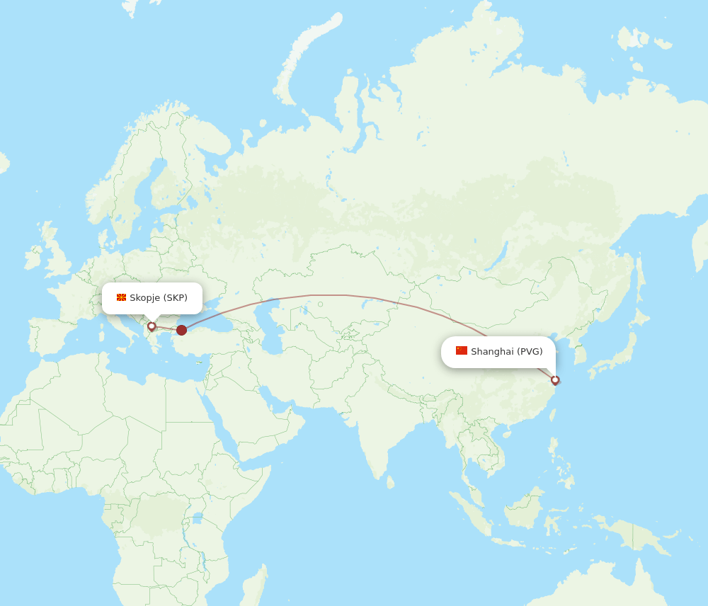 SKP-PVG flight routes