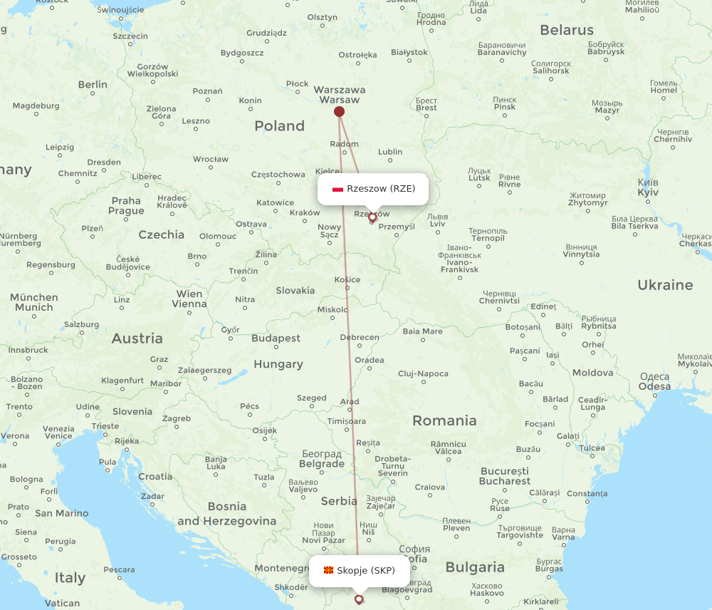 SKP-RZE flight routes
