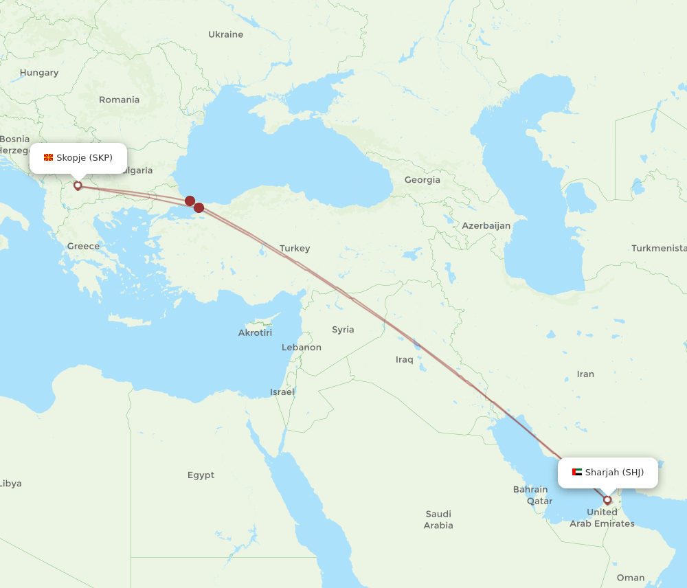 SKP to SHJ flights and routes map
