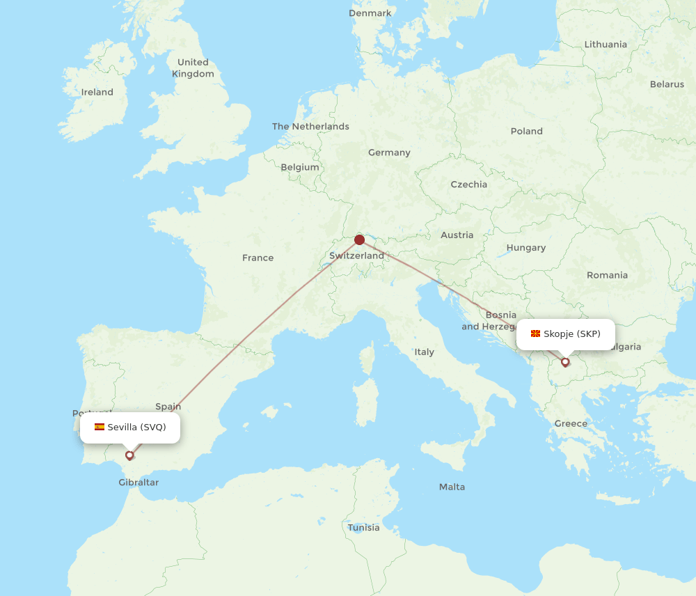 SVQ to SKP flights and routes map
