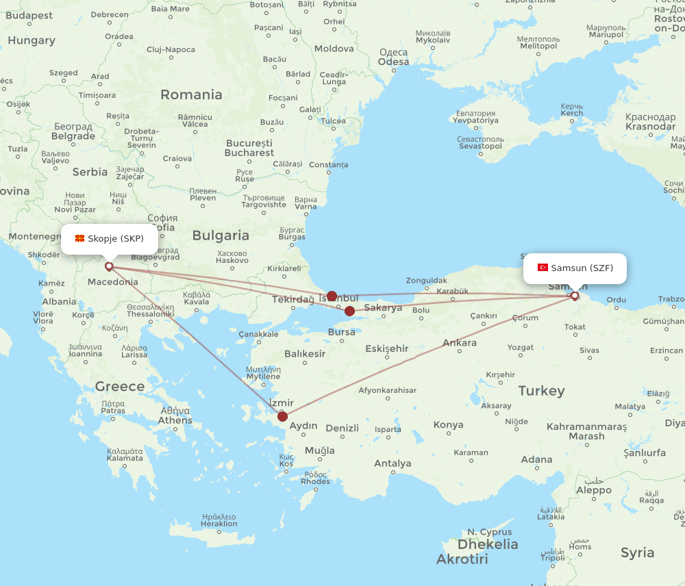 SKP to SZF flights and routes map