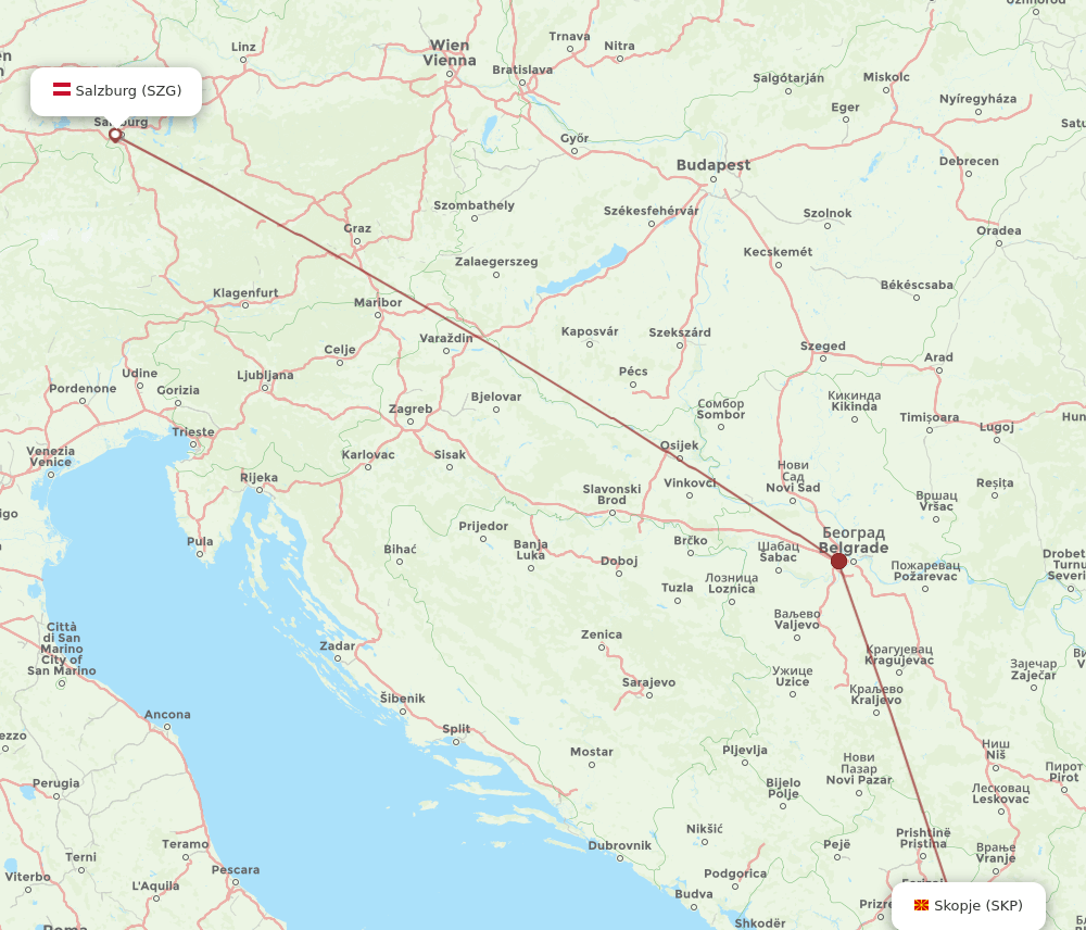 SKP to SZG flights and routes map