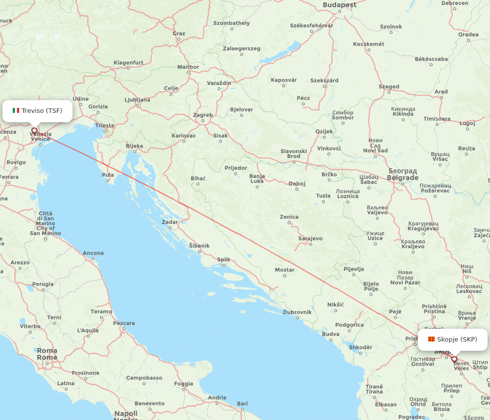Skopje - Venice route map and flight paths